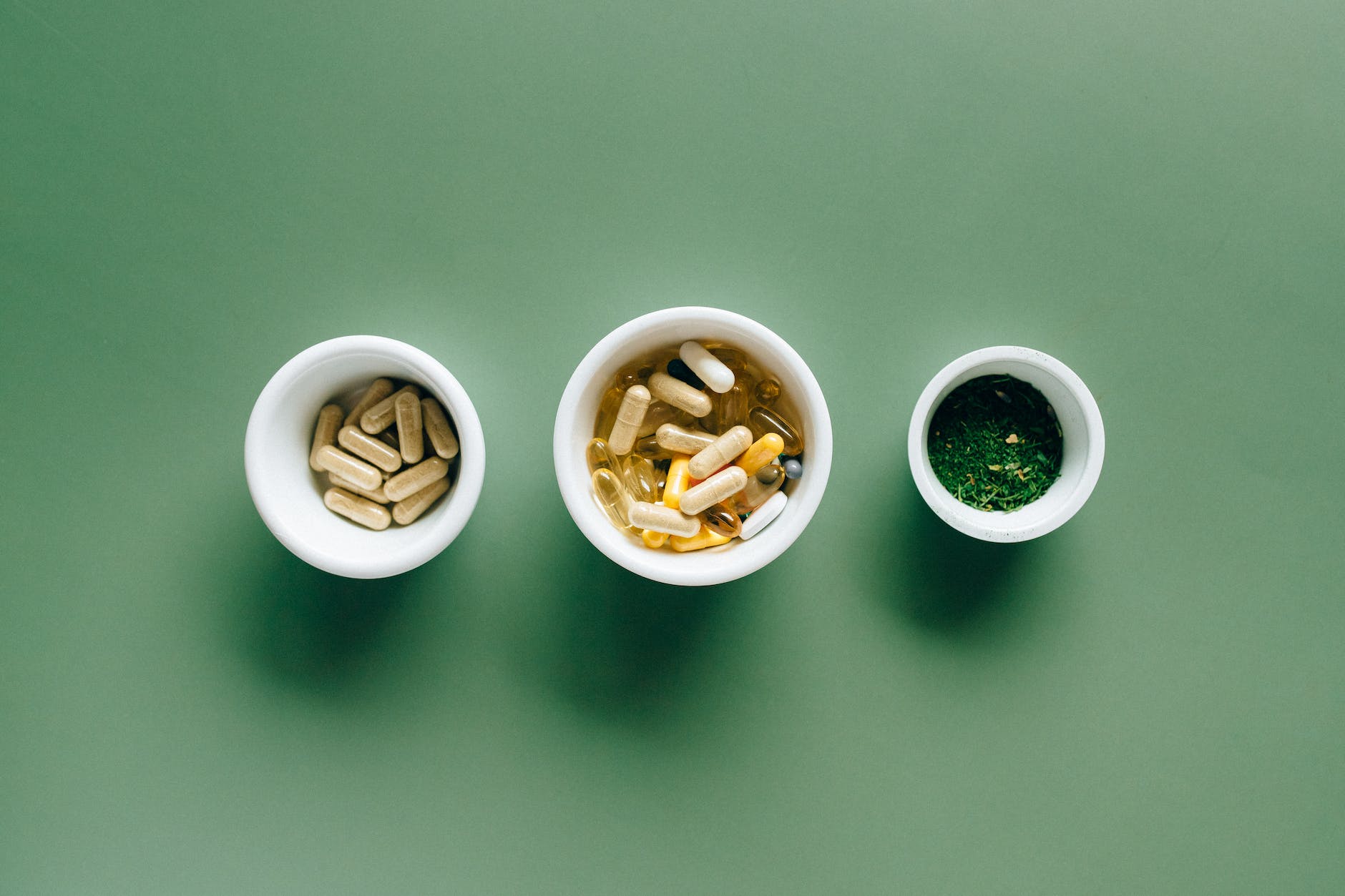 white ceramic bowls with supplements